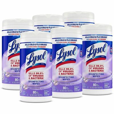 Lysol Early Morning Breeze Disinfecting Wipes - For Multipurpose, Multi Surface - Early Morning Breeze Scent - Recommended For: Virus Remover, Bacteria Remover - Disinfectant, Pre-moistened, Anti-bacterial - White - 80/Tub - 6 / Carton
