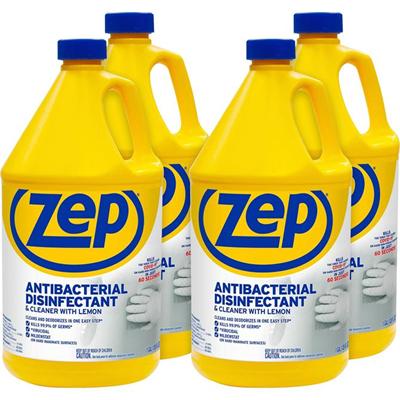 Zep Antibacterial Disinfectant and Cleaner - For Multipurpose - 128 fl oz (4 quart) - Lemon Scent - Recommended For: Grease Remover, Soil Remover, Germs Remover, Bacteria Remover, Odor Remover - Anti-bacterial, Disinfectant - Blue - 4 / Carton