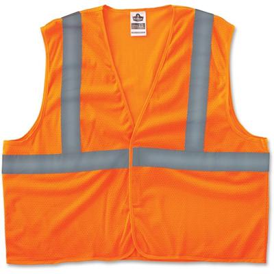 Ergodyne Class 2 Orange Super Econo Vest - Small/Medium - Orange - Reflective, Machine Washable, Lightweight, Hook & Loop Closure - 1 Each