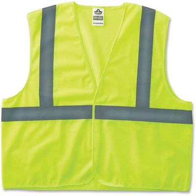 Ergodyne Class 2 Lime Super Econo Vest - Small/Medium - Lime - Reflective, Machine Washable, Lightweight, Hook & Loop Closure - 1 Each