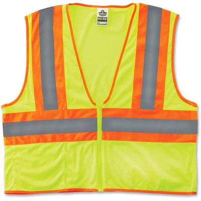 Ergodyne Class 2 Two-tone Lime Vest - Large/Extra Large - Lime - Reflective, Machine Washable, Lightweight, Pocket, Zipper Closure - 1 Each