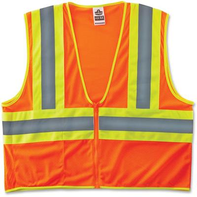 Ergodyne Class 2 Two-tone Orange Vest - Small/Medium - Orange - Reflective, Machine Washable, Lightweight, Pocket, Zipper Closure - 1 Each