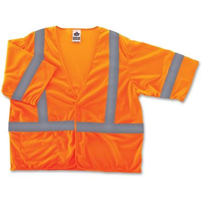 Ergodyne Class 3 Orange Economy Vest - 2-Xtra Large/3-Xtra Large - Orange - Reflective, Machine Washable, Lightweight, Pocket, Hook & Loop Closure - 1 Each