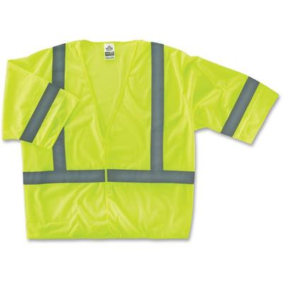 Ergodyne Class 3 Lime Economy Vest - Large/Extra Large - Lime - Reflective, Machine Washable, Lightweight, Pocket, Hook & Loop Closure - 1 Each