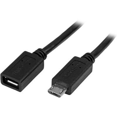 StarTech.com Micro-USB Extension Cable - M/F - 0.5m (20in) - 1.64 ft USB-B Data Transfer Cable for Tablet, Phone, Keyboard/Mouse, Docking Station - First End: 1 x 5-pin Micro USB 2.0 Type B - Male - Second End: 1 x 5-pin Micro USB 2.0 Type B - Female