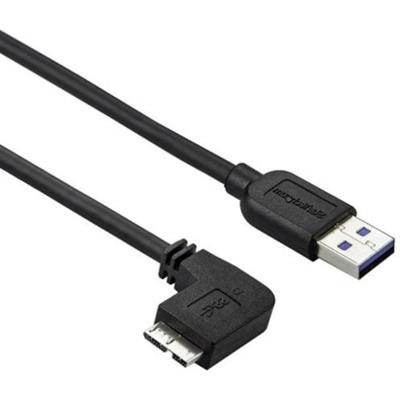 StarTech.com Slim Micro USB 3.0 Cable - M/M - Left-Angle Micro-USB - 0.5m (20in) - 1.64 ft USB/USB Micro-B Data Transfer Cable for Portable Hard Drive, Tablet, Notebook, Card Reader, PC - First End: 1 x 9-pin USB 3.0 Type A - Male - Second End: 1 x 1