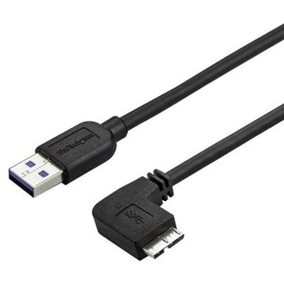 StarTech.com Slim Micro USB 3.0 Cable - M/M - Right-Angle Micro-USB - 0.5m (20in) - 1.64 ft USB/USB Micro-B Data Transfer Cable for Portable Hard Drive, Tablet, Notebook, Card Reader, PC - First End: 1 x 9-pin USB 3.0 Type A - Male - Second End: 1 x 