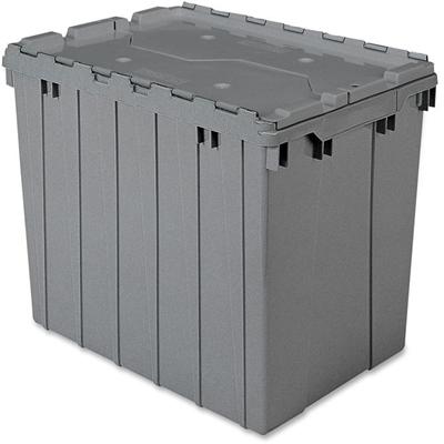 Akro-Mils Attached Lid Storage Container - Internal Dimensions: 16.88" Height - External Dimensions: 21.5" Length x 15" Width x 17" Height - 100 lb - 17 gal - Padlock, String/Button Tie Closure - Stackable - Plastic, Polymer - Gray - For File - 1 Eac
