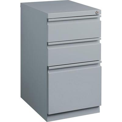 Lorell 20" Box/Box/File Mobile File Cabinet with Full-Width Pull - 15" Width x 19.9" Depth x 27.7" Height - 3 x Drawer(s) for Box, File - Letter - Ball-bearing Suspension, Drawer Extension, Durable, Recessed Drawer - Gray - Steel - Recycled