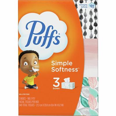 Puffs Basic Facial Tissues - 2 Ply - 8.40" Width x 8.20" Length - Assorted - 180/Box - 1 Pack
