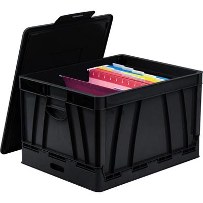 Storex Collapsible Storage Crate - External Dimensions: 14.3" Width x 17.3" Depth x 10.5" Height - 45 lb - 9.25 gal - Media Size Supported: Letter, Legal - Lid Lock Closure - Heavy Duty - Stackable - Plastic - Black - For File Folder, Letter, Documen