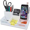 Victor Phone Holder Desk Organizer - 6 Compartment(s) - 4" Height x 5.50" Width x 10.40" Depth - Stackable, Sturdy, Durable, Scratch Resistant, Scuff-free, Non-slip Feet, Cell Phone Holder - Matte White - White - Wood, Frosted Glass, Rubber - 1 Each