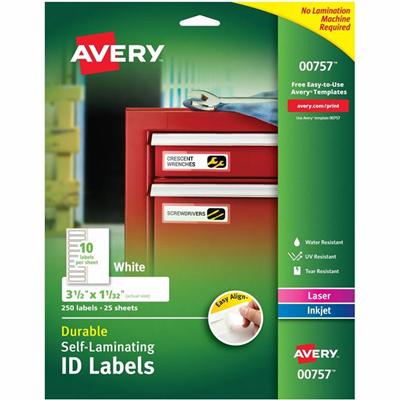 Avery&reg; Easy Align ID Label - 1 1/32" Width x 3 1/2" Length - Permanent Adhesive - Rectangle - Inkjet, Laser - White - Film - 10 / Sheet - 25 Total Sheets - 250 Total Label(s) - 25 / Pack