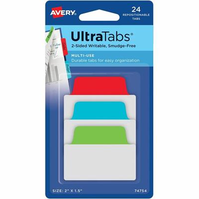 Avery&reg; 2" Multi-use Ultra Tabs - 24 Tab(s) - 1.50" Tab Height x 2" Tab Width - Red Film, Clear Paper, Blue, Green Tab(s) - 24 / Pack