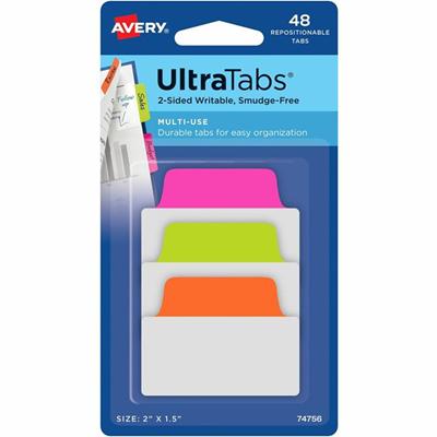 Avery&reg; 2" Multi-use Ultra Tabs - 48 Tab(s) - 1.50" Tab Height x 2" Tab Width - Clear Film, Neon Pink Paper, Neon Green, Neon Orange Tab(s) - 48 / Pack
