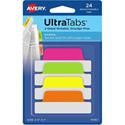 Avery&reg; Ultra Tabs File Tab - 24 Write-on Tab(s) - 1" Tab Height x 2.50" Tab Width - Clear Film, Neon Pink Paper, Neon Yellow, Neon Green, Neon Orange Tab(s) - PVC-free, Nonperforated, Smudge Resistant, Double-sided, Writable, Reusable, Reposition