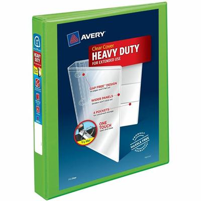 Avery&reg; Heavy-Duty View Binders - Locking One Touch EZD Rings - 1" Binder Capacity - Letter - 8 1/2" x 11" Sheet Size - 275 Sheet Capacity - 275 x 1" Ring(s) - Fastener(s): Ring - Pocket(s): 4, Internal - Polypropylene - Chartreuse - Adhesive, Cle
