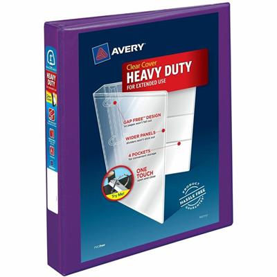 Avery&reg; Heavy-Duty View Binders - Locking One Touch EZD Rings - 1" Binder Capacity - Letter - 8 1/2" x 11" Sheet Size - 275 Sheet Capacity - 275 x 1" Ring(s) - Fastener(s): Ring - Pocket(s): 4, Internal - Polypropylene - Purple - Adhesive, Cover, 