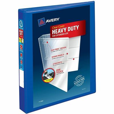 Avery&reg; Heavy-Duty View Binders - Locking One Touch EZD Rings - 1" Binder Capacity - Letter - 8 1/2" x 11" Sheet Size - 275 Sheet Capacity - 275 x 1" Ring(s) - Fastener(s): Ring - Pocket(s): 4, Internal - Polypropylene - Pacific Blue - Adhesive, C