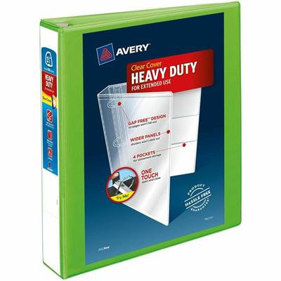 Avery&reg; Heavy-Duty View Binders - Locking One Touch EZD Rings - 1 1/2" Binder Capacity - Letter - 8 1/2" x 11" Sheet Size - 400 Sheet Capacity - 400 x 1.50" Ring(s) - Fastener(s): Ring - Pocket(s): 4, Internal - Polypropylene - Chartreuse - Adhesi