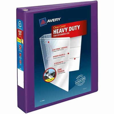 Avery&reg; Heavy-Duty View Binders - Locking One Touch EZD Rings - 1 1/2" Binder Capacity - Letter - 8 1/2" x 11" Sheet Size - 400 Sheet Capacity - 400 x 1.50" Ring(s) - Fastener(s): Ring - Pocket(s): 4, Internal - Polypropylene - Purple - Adhesive, 