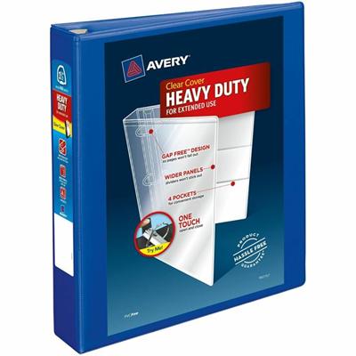 Avery&reg; Heavy-Duty View Binders - Locking One Touch EZD Rings - 1 1/2" Binder Capacity - Letter - 8 1/2" x 11" Sheet Size - 400 Sheet Capacity - 400 x 1.50" Ring(s) - Fastener(s): Ring - Pocket(s): 4, Internal - Polypropylene - Pacific Blue - Adhe