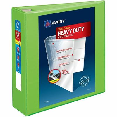 Avery Heavy-Duty View Binders with One Touch EZD Rings - 3" Binder Capacity - Letter - 8 1/2" x 11" Sheet Size - 670 Sheet Capacity - 3 1/2" Spine Width - 3 x 3" Ring(s) - Fastener(s): Ring - Pocket(s): 4, Internal - Polypropylene - Chartreuse - Recy