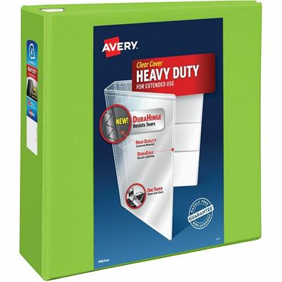 Avery&reg; Heavy-Duty View Binders with One Touch EZD Rings - 4" Binder Capacity - Letter - 8 1/2" x 11" Sheet Size - 780 Sheet Capacity - 780 x 4" Ring(s) - Fastener(s): Ring - Pocket(s): 4, Internal - Polypropylene - Chartreuse - Adhesive, Clear Ov