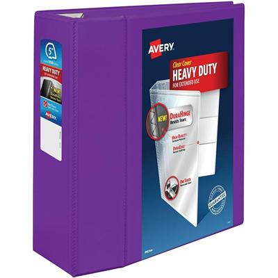 Avery&reg; Heavy-Duty View Binders with One Touch EZD Rings - 5" Binder Capacity - Letter - 8 1/2" x 11" Sheet Size - 1050 Sheet Capacity - 1050 x 5" Ring(s) - Fastener(s): Ring - Pocket(s): 4, Internal - Polypropylene - Purple - Adhesive, Clear Over