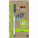 BIC Ecolutions Round Stic Ball Point Pen - 1 mm Medium Pen Point - Refillable - Black Ink - Frost Polypropylene, Translucent Plastic Barrel - 50 / Box