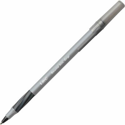 BIC Round Stic Grip Ballpoint Pen - 1.2 mm Medium Pen Point - Black Ink - Brass Tip - 36 / Box