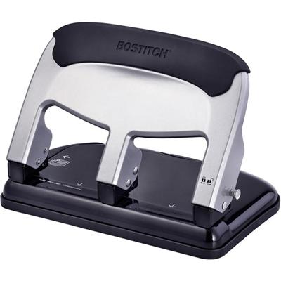 Bostitch EZ Squeeze 40-sheet 3-Hole Punch - 3 Punch Head(s) - 40 Sheet of 20lb Paper - 9/32" Punch Size - 7.4" Width x 3.1" Height - Black, Silver