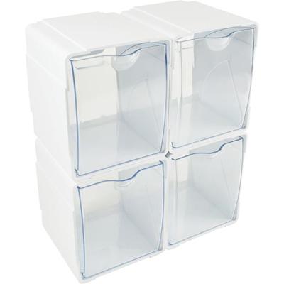 Deflecto Tilt Bin Interlocking Storage Organizer - 5.50" Height x 5.25" Width x 4.75" Depth - Desktop - Interlockable, Stackable - White - 4 / Box