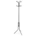 Lorell Tripod Base Coat Rack - 4 Hooks - 4 Pegs - 63.4" Height x 19" Width - for Coat, Jacket, Hat, Scarf - Metal - Silver - Powder Coated - 1 Each