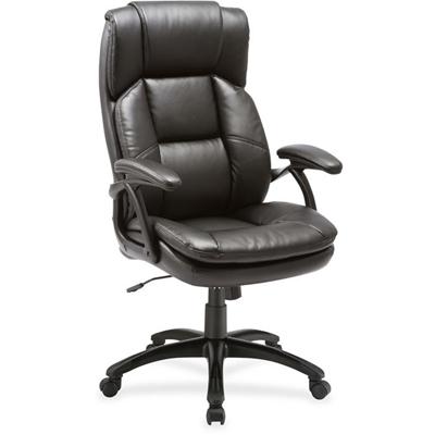 Lorell High-back Cushioned Office Chair - Bonded Leather Seat Material - Bonded Leather Back Material - High Back - 5-star Base - Black - 1 Each