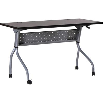 Lorell Flip Top Training Table - Rectangle Top - Four Leg Base - 4 Legs - 48" Table Top Width x 23.50" Table Top Depth - 29.50" Height x 47.25" Width x 23.63" Depth - Assembly Required - Espresso, Silver - Melamine, Nylon - 1 Each
