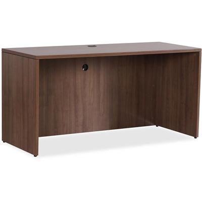 Lorell Essentials Series Credenza Shell - 29.5" Height x 66.1" Width x 23.6" Depth Credenza, x 1" Thickness Top, x 3.8" Thickness Drawer Pull - Walnut, Laminate Table Top - Durable, Grommet, Cord Management, Adjustable Feet, Lockable - For Office - 1