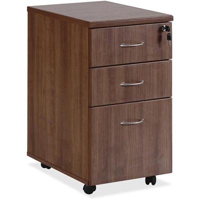 Lorell Essentials Series Box/Box/File Mobile File Cabinet - x 1" Thickness Top, x 3.8" Thickness Drawer Pull, 28.4" Height x 15.7" Width x 22" Depth Pedestal - Total Drawer(s): 3 - Single Pedestal - Walnut, Laminate Table Top - Built-in Hangrail, Dur