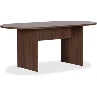 Lorell Essentials Oval Conference Table - x 1.3" Thickness Table Top, 29.5" Height x 70.9" Width x 35.4" Depth Table - Finish: Walnut Laminate - Adjustable Foot Glide - 1 Each