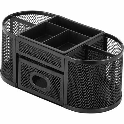 Lorell Mesh Desktop Organizer - Desktop - Compact, Sturdy, Removable Compartment - Black - Steel, Mesh, Plastic - 1 Each
