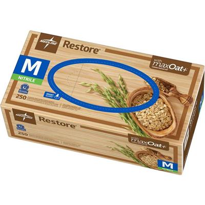 Medline Restore Nitrile Exam Gloves with Oatmeal - 9.50" Glove Length - Medium Size - For Right/Left Hand - Off White - Latex-free, Allergen-free, Textured Fingertip, Non-sterile - 250 / Box