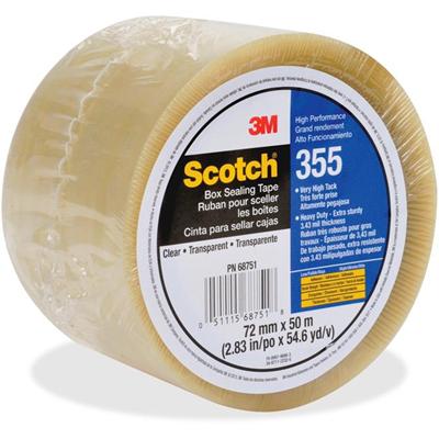 Scotch Box-Sealing Tape 355 - 54.68 yd Length x 2.83" Width x 3.5 mil Thickness - 3" Core - Clear - Rubber Resin - Polyester Backing - Moisture Resistant, Scuff Resistant, Split Resistant, Abrasion Resistant, Breakage Resistance - For Box, Industrial