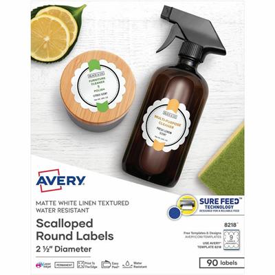 Avery&reg; Multipurpose Label - 2 1/2" Diameter - Permanent Adhesive - Round Scallop - Laser, Inkjet - Matte White - Paper - 9 / Sheet - 10 Total Sheets - 90 Total Label(s) - 1 Pack