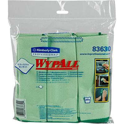 Wypall Microfiber Cloths - General Purpose - For Nonporous Surface - 15.75" Length x 15.75" Width - Recommended For: Odor Remover, Stain Remover, Bacteria Remover - Anti-bacterial, Durable, Absorbent, Environmentally Friendly, Launderable - Green - 6