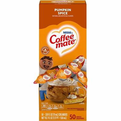 Coffee mate Pumpkin Spice Nondairy Liquid Creamer Singles - Pumpkin Spice Flavor - 0.38 fl oz (11 mL) - 50 Serving - 50 / Box