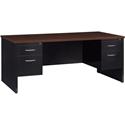 Lorell Fortress Modular Series Double-Pedestal Desk - 72" Width x 36" Depth, x 1.1" Thickness Top - Total Drawer(s): 2 - Double Pedestal - Material: Steel - Finish: Walnut Laminate, Black - Scratch Resistant, Stain Resistant, Ball-bearing Suspension,