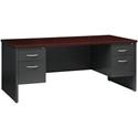 Lorell Fortress Modular Series Double-Pedestal Desk - 72" Width x 36" Depth, x 1.1" Thickness Top - Total Drawer(s): 2 - Double Pedestal - Material: Steel - Finish: Mahogany Laminate, Charcoal - Scratch Resistant, Stain Resistant, Ball-bearing Suspen