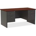 Lorell Fortress Modular Series Double-Pedestal Desk - 60" Width x 30" Depth, x 1.1" Thickness Top - Total Drawer(s): 2 - Double Pedestal - Material: Steel - Finish: Mahogany Laminate, Charcoal - Scratch Resistant, Stain Resistant, Ball-bearing Suspen