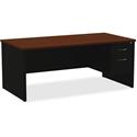 Lorell Fortress Modular Series Right-Pedestal Desk - 72" Width x 36" Depth, x 1.1" Thickness Top - Total Drawer(s): 2 - Single Pedestal on Right Side - Material: Steel - Finish: Walnut Laminate, Black - Scratch Resistant, Stain Resistant, Ball-bearin