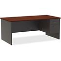 Lorell Fortress Modular Series Right-Pedestal Desk - 72" Width x 36" Depth, x 1.1" Thickness Top - Total Drawer(s): 2 - Single Pedestal on Right Side - Material: Steel - Finish: Mahogany Laminate, Charcoal - Scratch Resistant, Stain Resistant, Ball-b